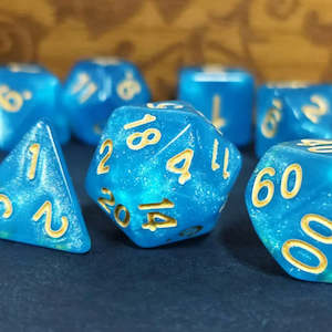 Acrylic Dice: Cerulean Haze Dice - 7 Piece Polyhedral Dice Set + Dice Bag