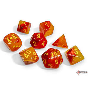 Chessex Lab Dice - Gemini Luminary Gellow-Red/Yellow 8 Piece Polyhedral Dice Set (CHX 30051)