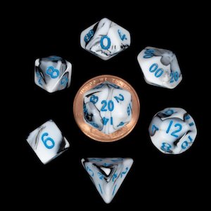 Marble with Blue Numbers Mini Polyhedral Dice Set