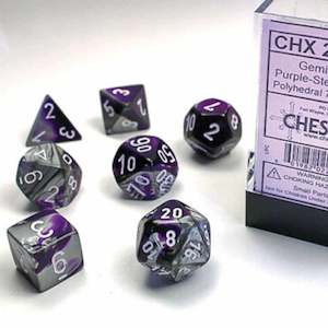 Chessex Gemini Purple Steel with White 7 Piece Polyhedral Dice Set (CHX 26432)