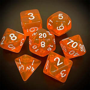 Acrylic Dice: Orange Sherbet - 7 Piece Polyhedral Dice Set + Dice Bag