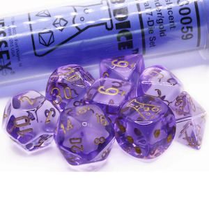 Chessex Dice: Chessex Lab Dice - Translucent Lavender/Gold 8 Piece Polyhedral Dice Set (CHX 30059)