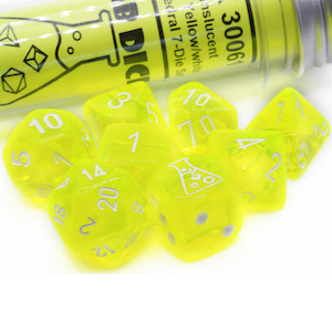 Chessex Dice: Chessex Lab Dice - Translucent Neon Yellow/White 8 Piece Polyhedral Dice Set (CHX 30061)