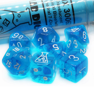 Chessex Dice: Chessex Lab Dice - Translucent Tropical Blue/White 8 Piece Polyhedral Dice Set (CHX 30063)