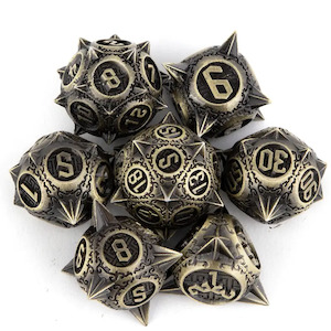 Metal Dice: Elven Room Clearer - 7 Piece Metal Polyhedral Dice Set & Dice Case
