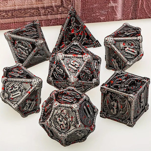 Metal Dice: Splatter Drake - 7 Piece Metal Polyhedral Dice Set & Dice Case