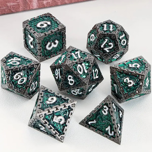 Metal Dice: Wyvern Stone - 7 Piece Metal Polyhedral Dice Set & Dice Case