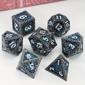 Dragon Stone - 7 Piece Metal Polyhedral Dice Set & Dice Case