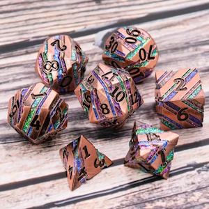 Elven Power Stone - 7 Piece Metal Polyhedral Dice Set & Dice Case