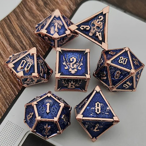 Battles Past - 7 Piece Metal Polyhedral Dice Set & Dice Case