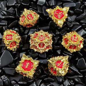 Metal Dice: Lions Heart - 7 Piece Metal Polyhedral Dice Set & Dice Case