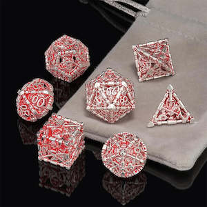 The Red Death - 7 Piece Hollow Metal Polyhedral Dice Set & Dice Case