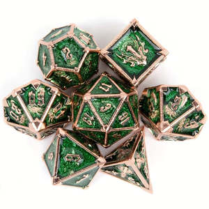 Dice: Ancient Battleground 7 Piece Metal Polyhedral Dice Set & Dice Case