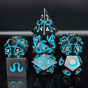Metal Dice: Mystic Leyline - 7 Piece Metal Polyhedral Dice Set & Dice Case