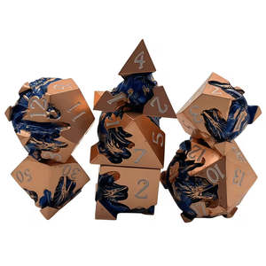 Dice: Azurite Dragon - 7 Piece Hollow Metal Polyhedral Dice Set & Dice Case
