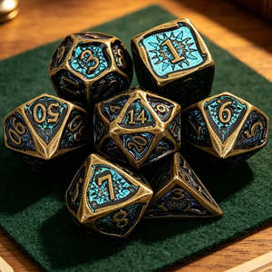 Dice: Helios - 7 Piece Metal Polyhedral Dice Set & Dice Case