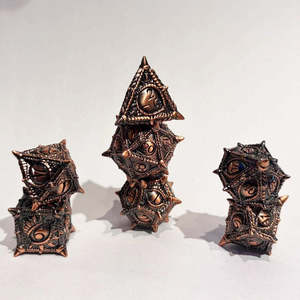 Dice: Copper Gaze - 7 Piece Hollow Metal Polyhedral Dice Set & Dice Case