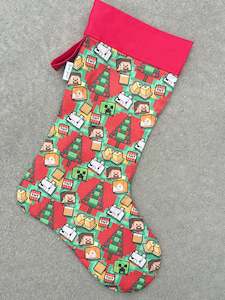 cotton: Christmas Stockings - Blockcraft with Red Top