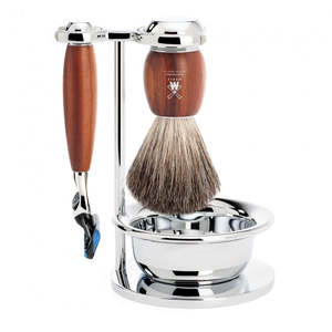 Shaving Sets: Muhle Vivo, Plum Wood 4-Piece Pure Badger Gillette Fusion Shaving Set