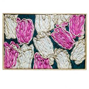 Wall Art: Pink & Cream Tulips | Framed Giant Embroidery | 940mm x 640mm