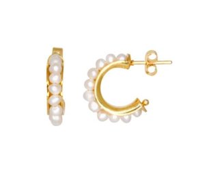 Jewellery: Simply Italian Pearl Hoop Earrings - Yellow Gold