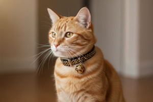 1 Cat Collars: Gold Checker Cat Collar with Safety