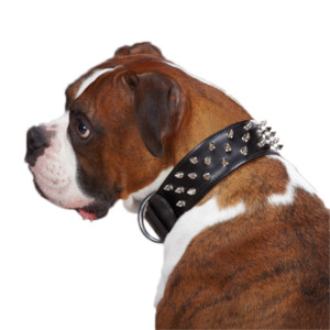 Wide Spike Faux Leather Large Dog Collar - Brown