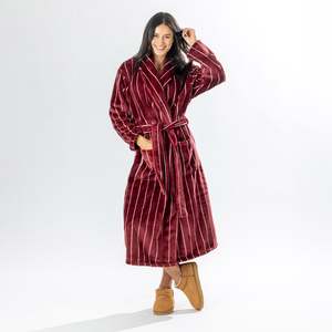 Pyjamas Robes: Amparo Two Tone Stripe Cranberry Bathrobe