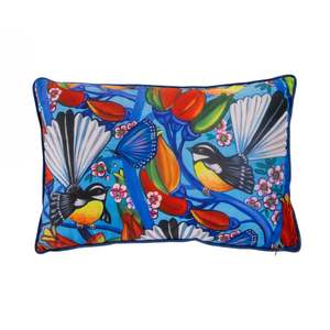 Design Plus Kiwiana Velvet Breakfast Cushion Piwakawaka