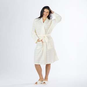 Amparo Cassie Texture Stripe Bathrobe Ivory