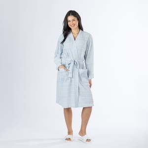 Amparo Cassie Texture Stripe Bathrobe Pale Blue