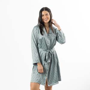 Pyjamas Robes: Eden Malibu Satin Printed Bathrobe Sage