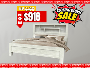 Santorini Slat Queen Bed with Bookcase Headboard