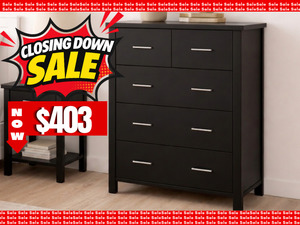 Bedroom Furniture: Arctic 5 Drawer Tallboy Black