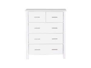 Bedroom Furniture: Arctic 5 Drawer Tallboy White