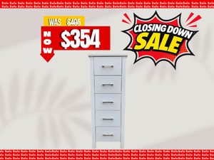 Bedroom Furniture: Arctic 5 Drawer Slimboy White