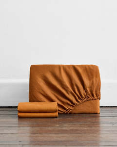 Rust 100 French Flax Linen Bedding: Rust 100% French Flax Linen Fitted Sheet Set