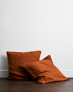 Rust 100 French Flax Linen Bedding: Rust 100% French Flax Linen European Pillowcases (Set of Two)