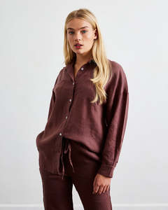 Sleepwear: Cacao 100% French Flax Linen Long Sleeve Shirt