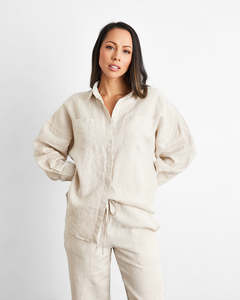 Oatmeal 100% French Flax Linen Long Sleeve Shirt