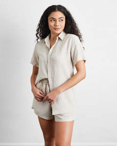 Oatmeal 100% French Flax Linen Short Sleeve Shirt