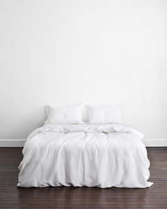Video How To Fold A Fitted Sheet: White 100% French Flax Linen Bedding Set