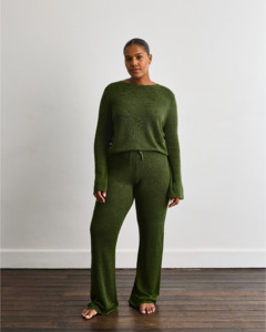 Pants: Veranda Linen Knit Pants in Olive
