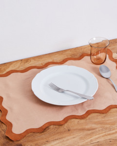 Tableware: Terracotta & Rust 100% French Flax Linen Scalloped Placemats (Set of Four)