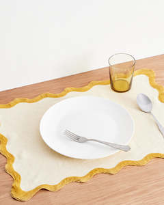 Limoncello & Turmeric 100% French Flax Linen Scalloped Placemats (Set of Four)