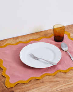 Tableware: Pink Clay & Turmeric 100% French Flax Linen Scalloped Placemats (Set of Four)