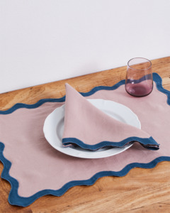 Tableware: Lavender & Petrol 100% French Flax Linen Scalloped Napkins (Set of Four)