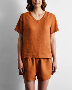 T Shirts: Rust 100% French Flax Linen T-Shirt