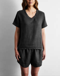 T Shirts: Charcoal 100% French Flax Linen T-Shirt