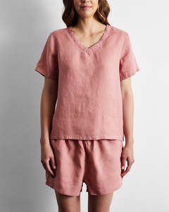T Shirts: Pink Clay 100% French Flax Linen T-Shirt